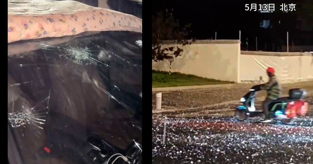短片：北京降冰雹　車蓋砸出坑